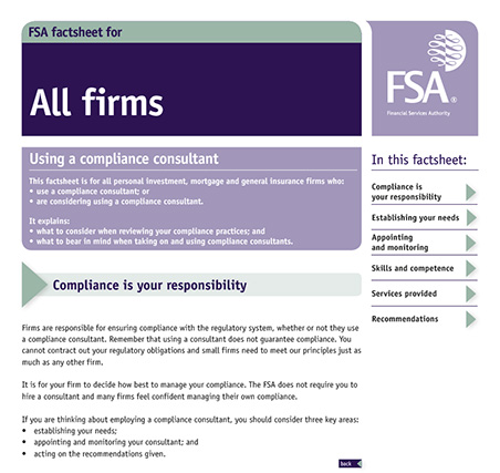 FSA Factsheet Using a compliance consultant